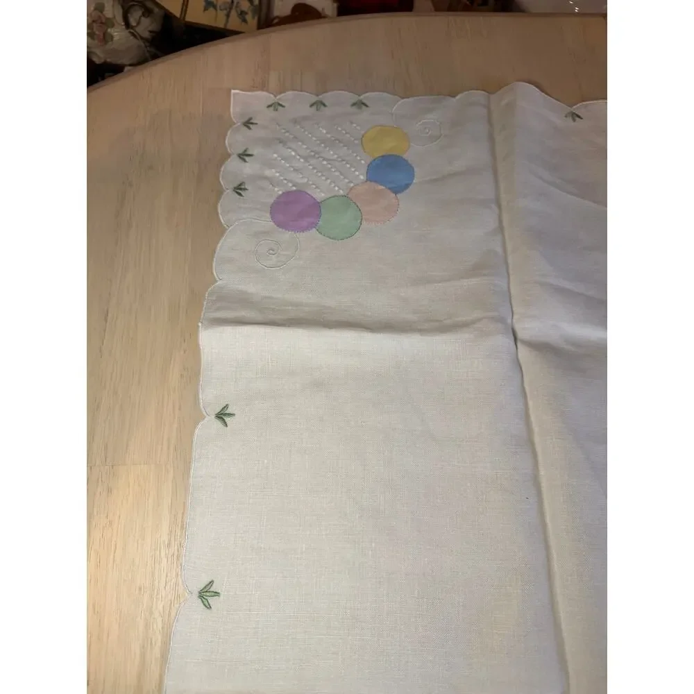 Vintage Pastel Applique Balloon Linen Tablecloth Card Table Topper 34